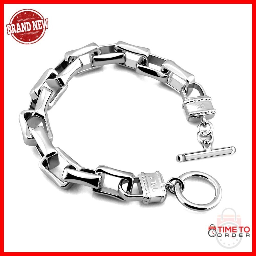 925 Sterling Silver Rolo Chain Bracelet 7-10 Inch Unisex Punk Style